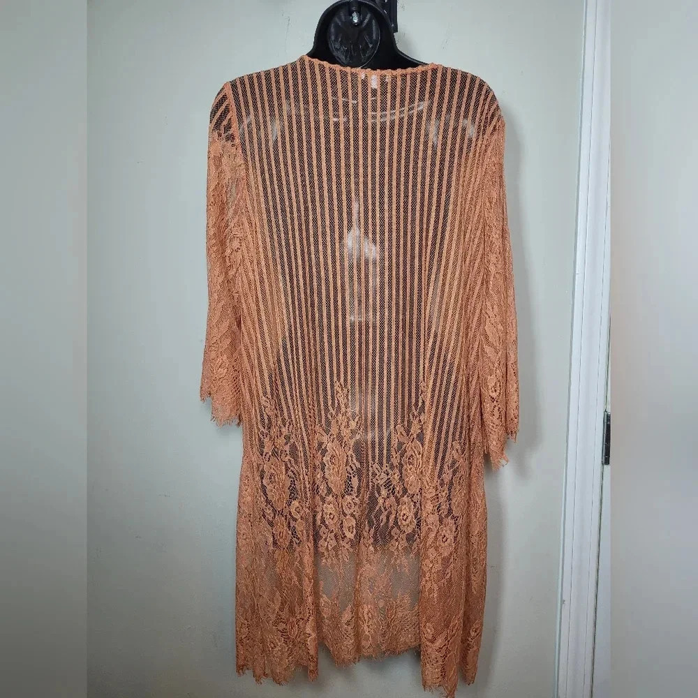 Iris Boho Lace Crochet Tangerine Orange Floral Coverup sz L